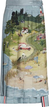 Thom Browne Drop Back Pleated Silk Skirt