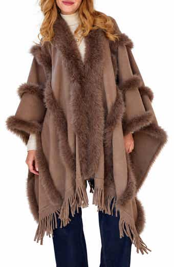 Faux Fur Trim Fringe Cape