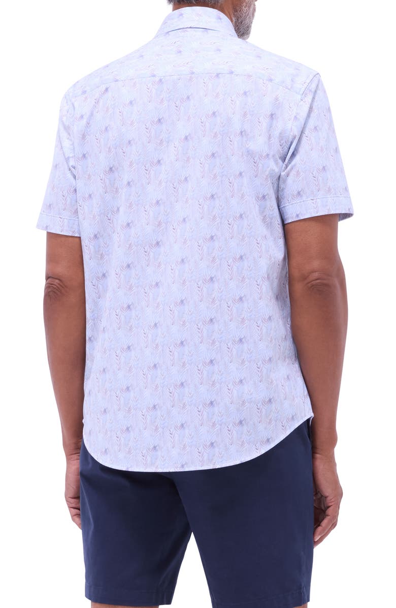 Bugatchi Miles OoohCotton<sup>®</sup> Leaf Print Short Sleeve Button-Up Shirt, Alternate, color, Air Blue