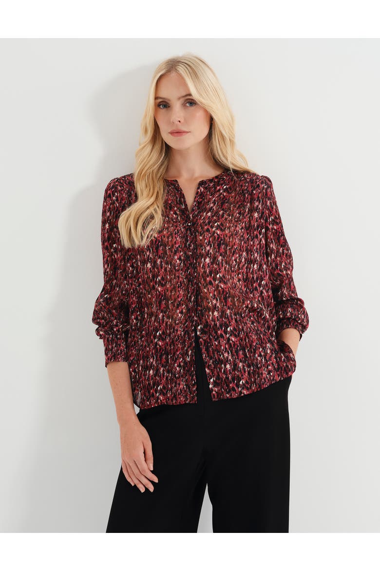 Lia Printed Chiffon Blouse, Alternate, color, Burgundy Abstract Animal