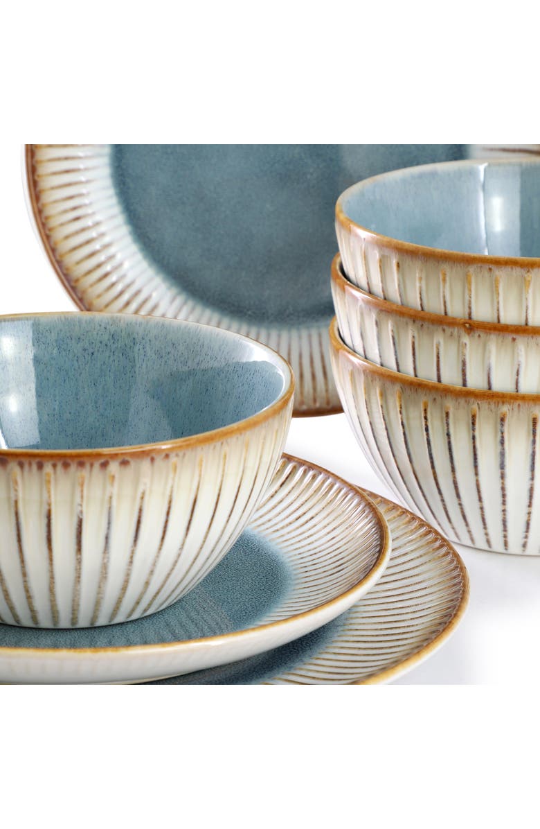 Elama Louann 16 Piece Stoneware Dinnerware Set, Alternate, color, Beige