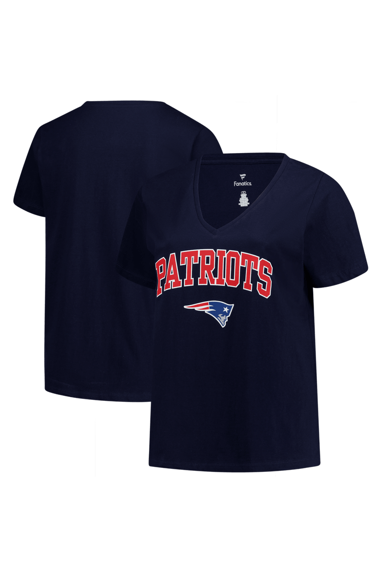 Women's Fanatics Navy New England Patriots Plus Size Arch Over Logo V-Neck T-Shirt, Main, color, Navy