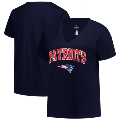 Women's Fanatics Navy New England Patriots Plus Size Arch Over Logo V-Neck T-Shirt
