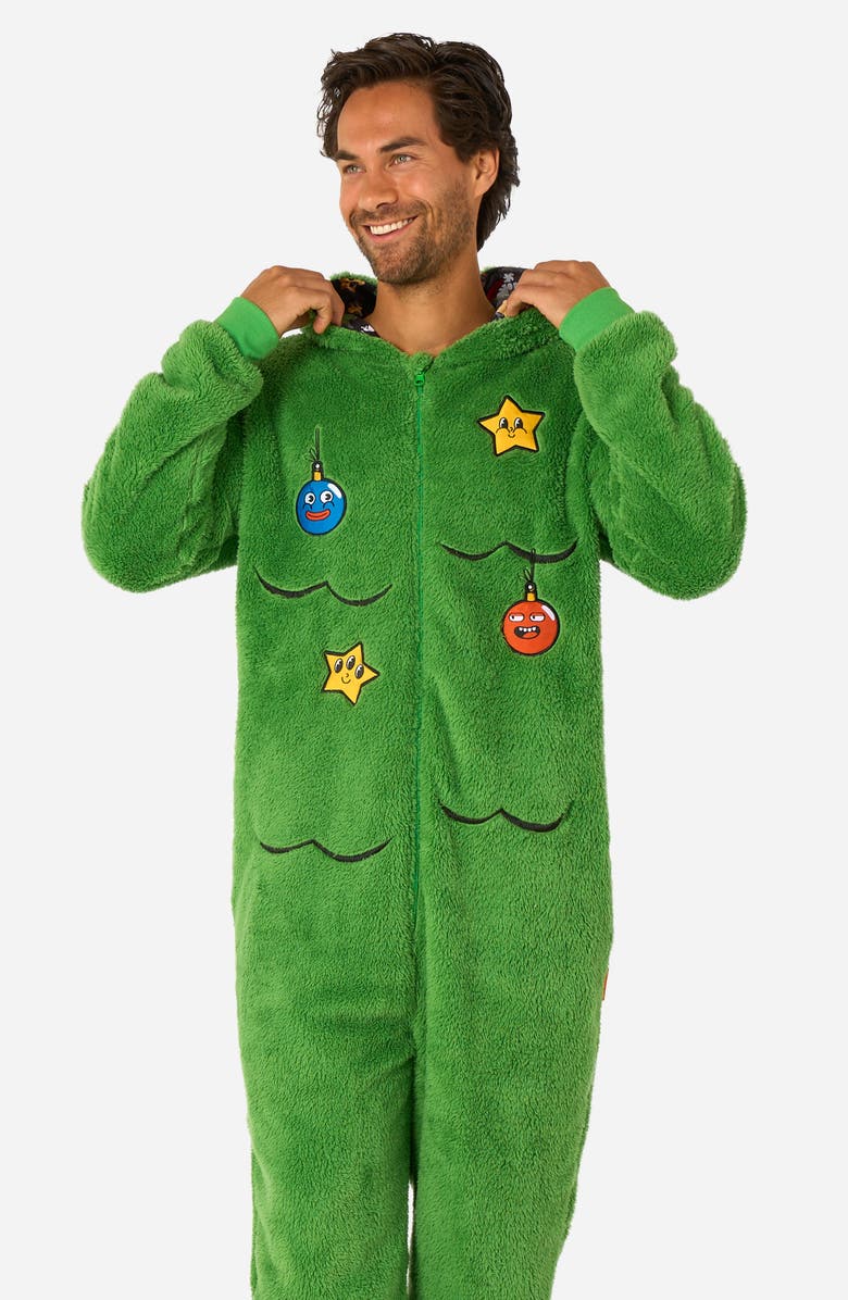 OppoSuits Merry Jinglejoy Hooded Fleece Jumpsuit, Alternate, color, Green