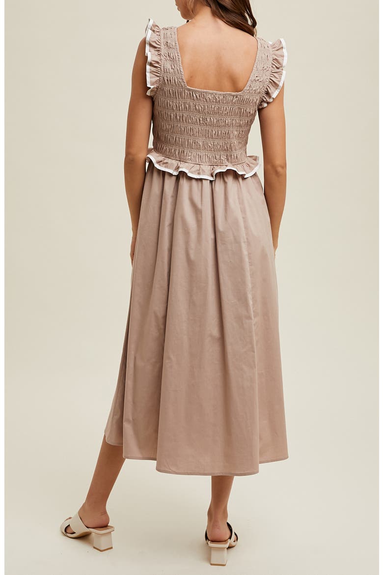 Ruffle Tank Midi Dress, Alternate, color, MOCHA/ CREAM