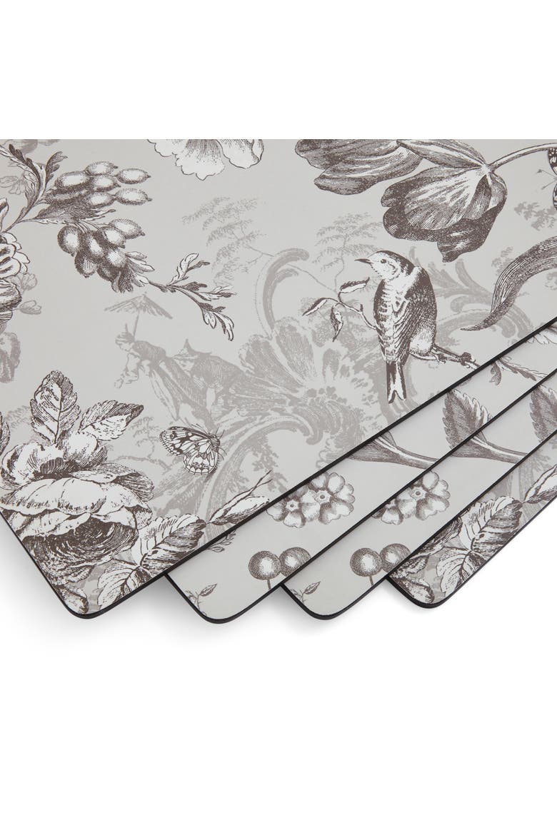 Vintage Garden Set of 4 Cork Back Placemats, Alternate, color, Grey