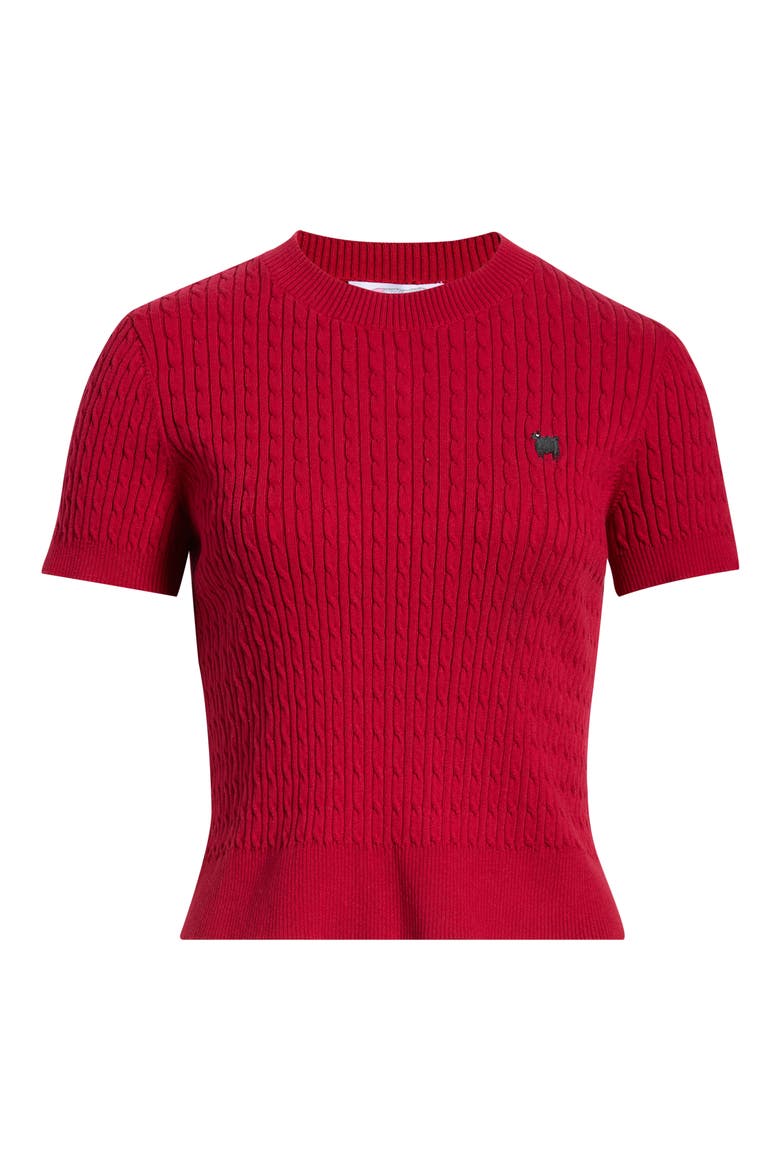 Sheep Cotton Cable Sweater, Alternate, color, RED