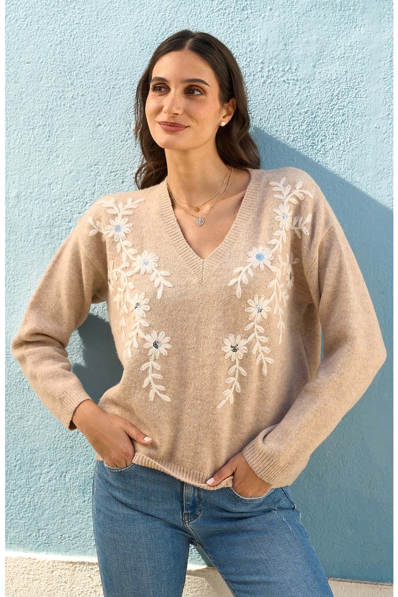 Floral Knitted Jumper, Alternate, color, Oatmeal