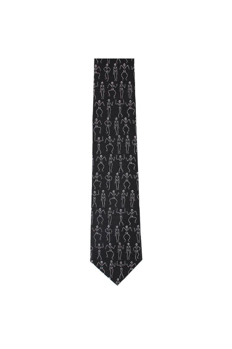 Big and Tall Davy Bones the Dancing Skeleton Silk Novelty Necktie, Alternate, color, Black