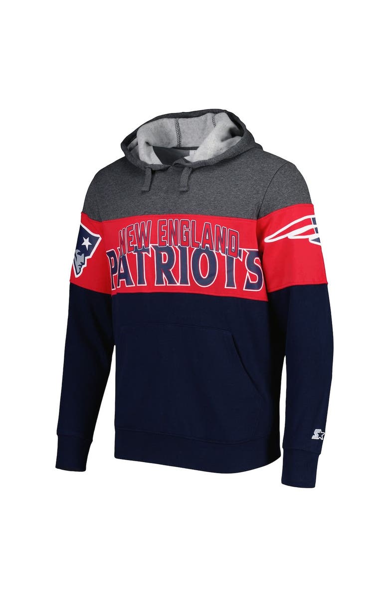 STARTER Men's Starter Heather Charcoal/Navy New England Patriots Extreme Pullover Hoodie, Alternate, color, 