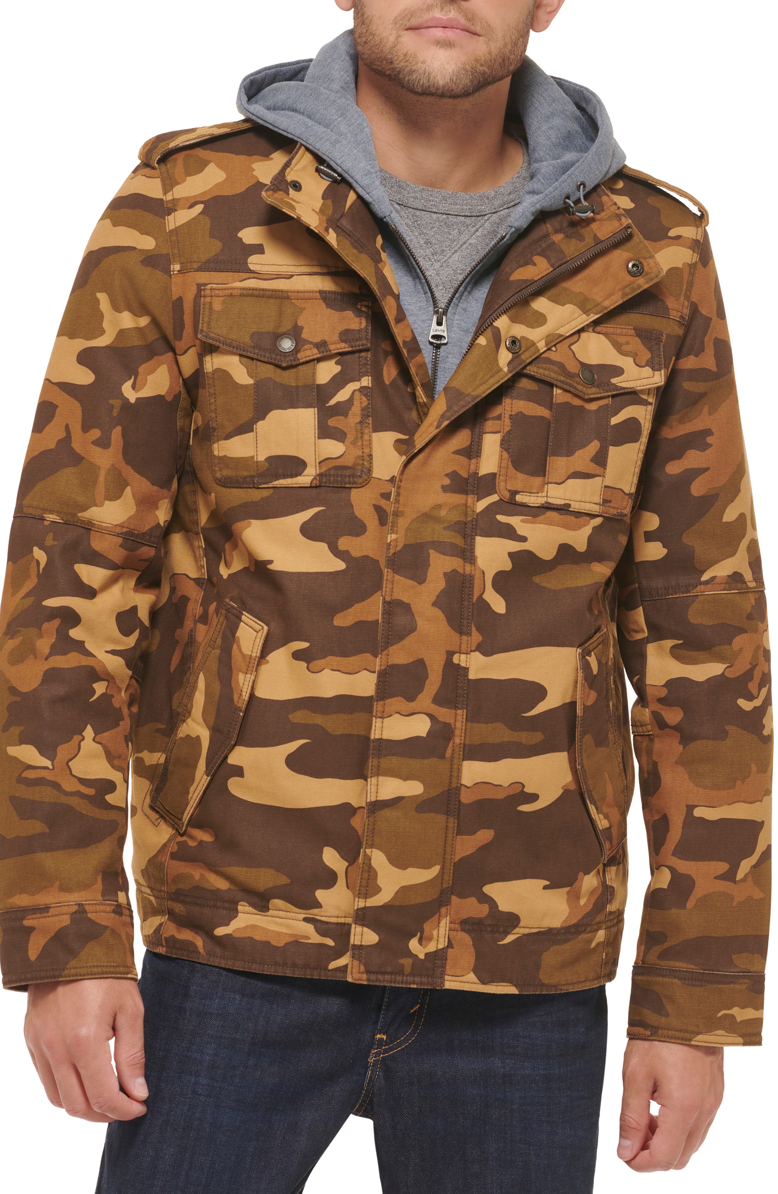 Levi's® Washed Cotton Faux Shearling Lined Hooded Military Jacket