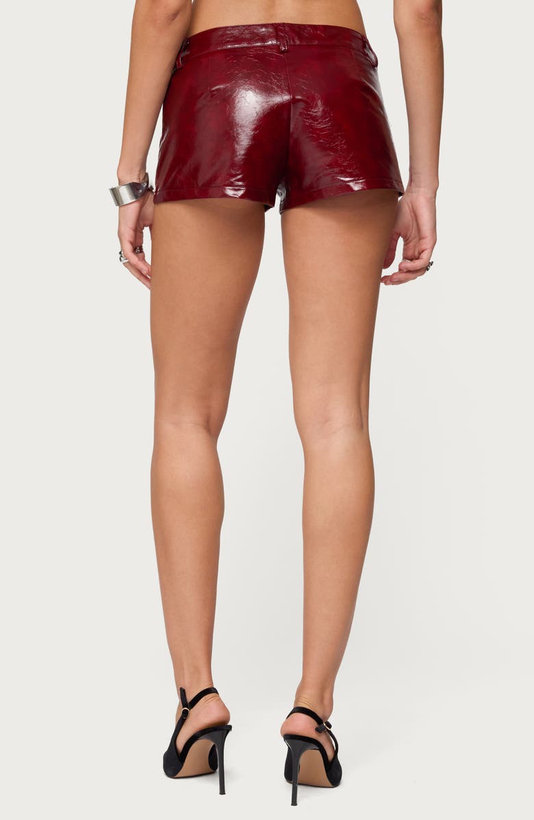 EDIKTED Mcrae Zip-Up Faux Leather Micro Shorts, Alternate, color, Burgundy