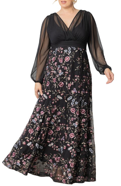 Isabella Embroidered Long Sleeve Gown (Plus Size)
