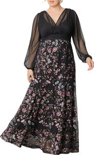 Kiyonna Isabella Embroidered Long Sleeve Gown