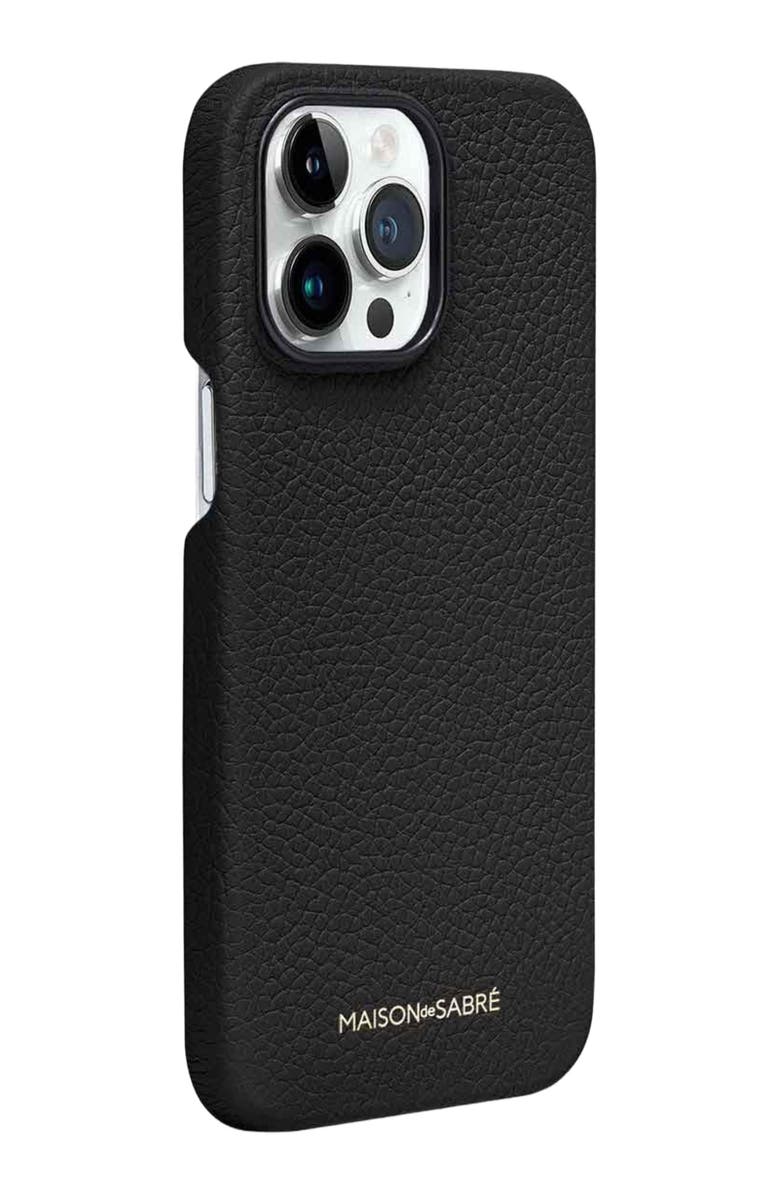 MAISON de SABRÉ Leather Phone Case, Alternate, color, Black Caviar