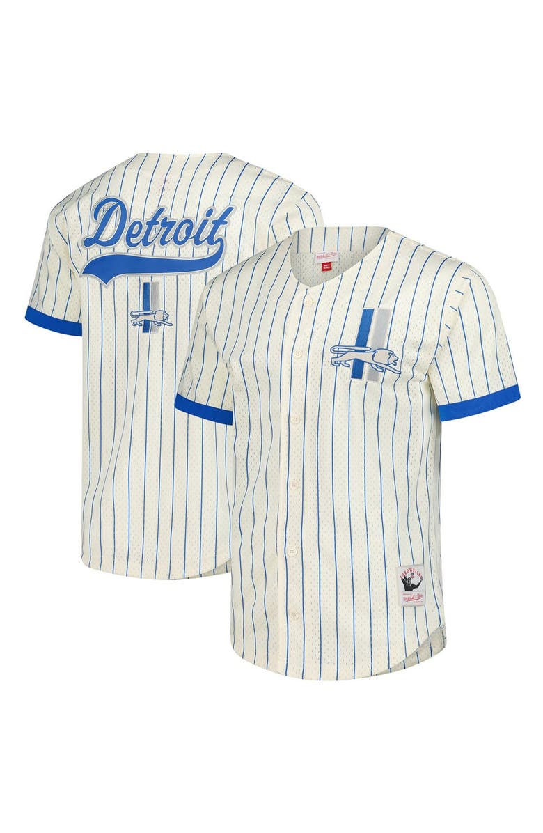 Mitchell & Ness Men's Mitchell & Ness  Cream Detroit Lions Final Seconds Vintage Logo Mesh Button-Up Shirt, Main, color, Cream