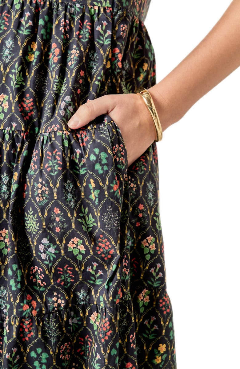 English Factory Floral Tiered Cotton Shirtdress, Alternate, color, Navy Floral
