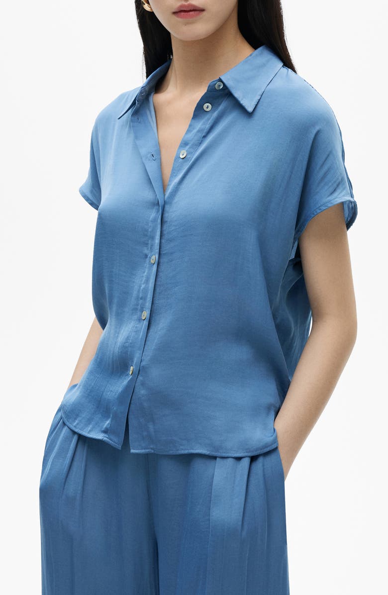 MANGO Satin Short Sleeve Button-Up Shirt, Main, color, 