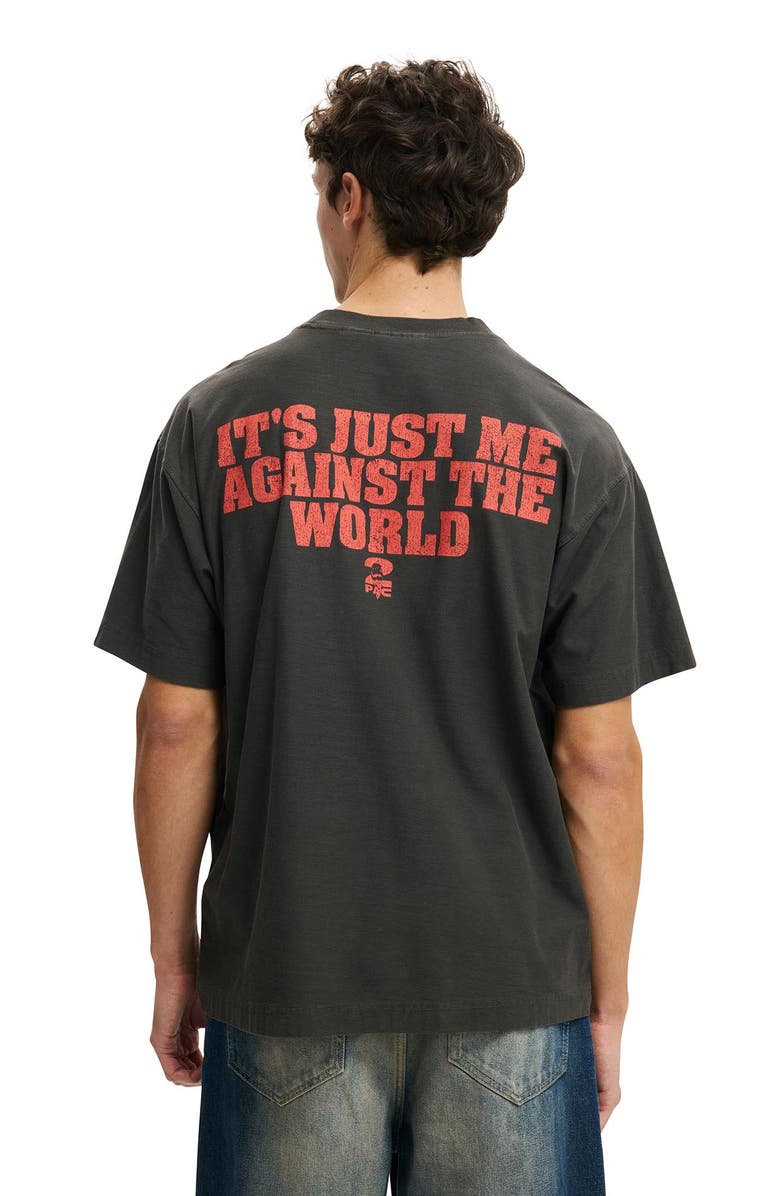 Cotton On Men's Box Fit Premium Music T-Shirt, Alternate, color, Faded Slate Tupac -