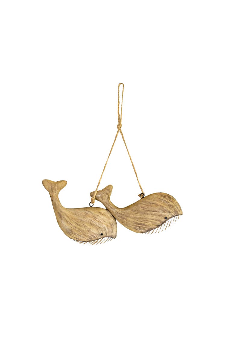 Carved Whale Decorative Accent Natural Wood & Jute, Alternate, color, Brown