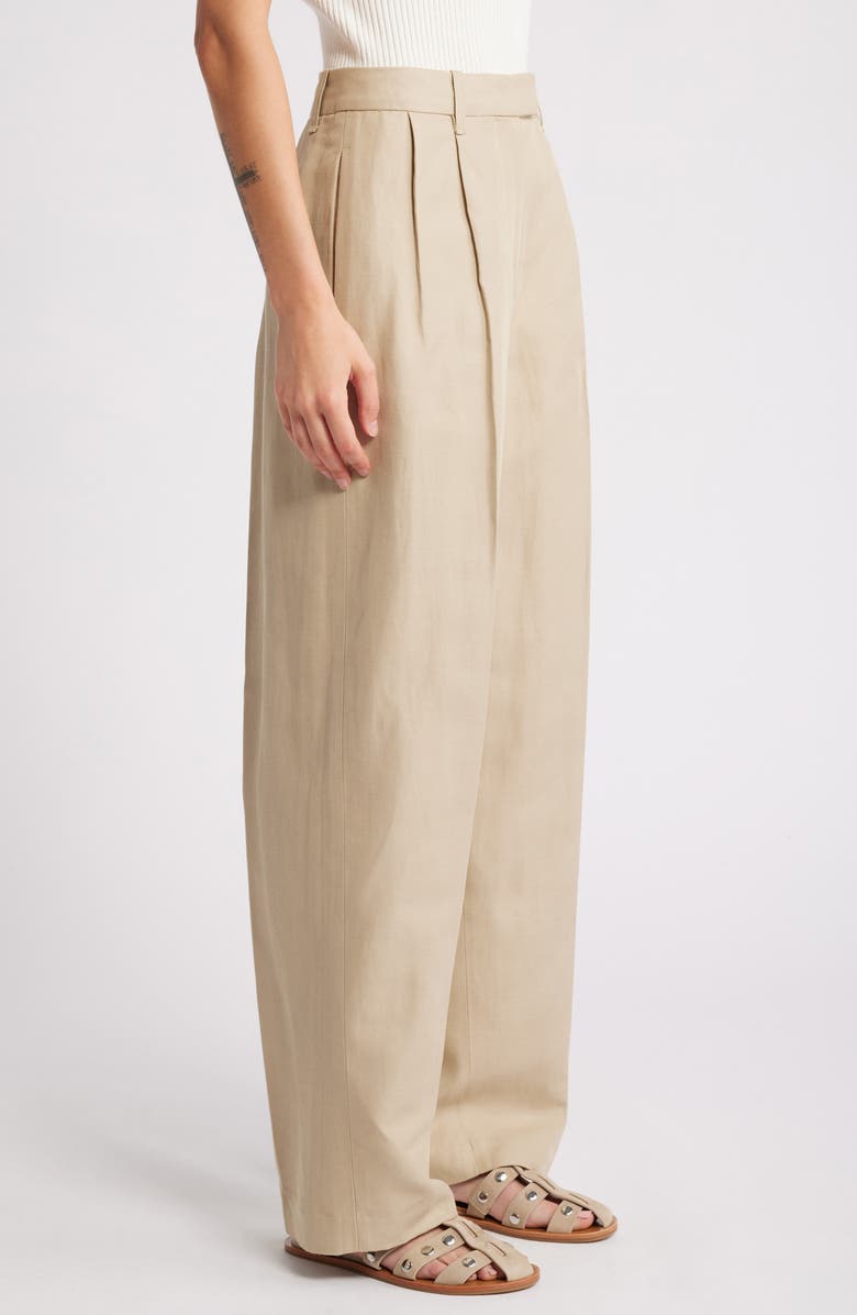 rag & bone Newman Pleated Cotton & Linen Wide Leg Pants, Alternate, color, Sand