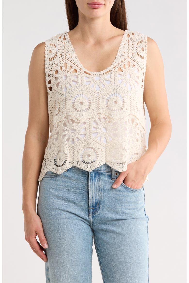 Swing Crop Cotton Crochet Top, Main, color, NATURAL
