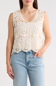 Forgotten Grace Swing Crop Cotton Crochet Top