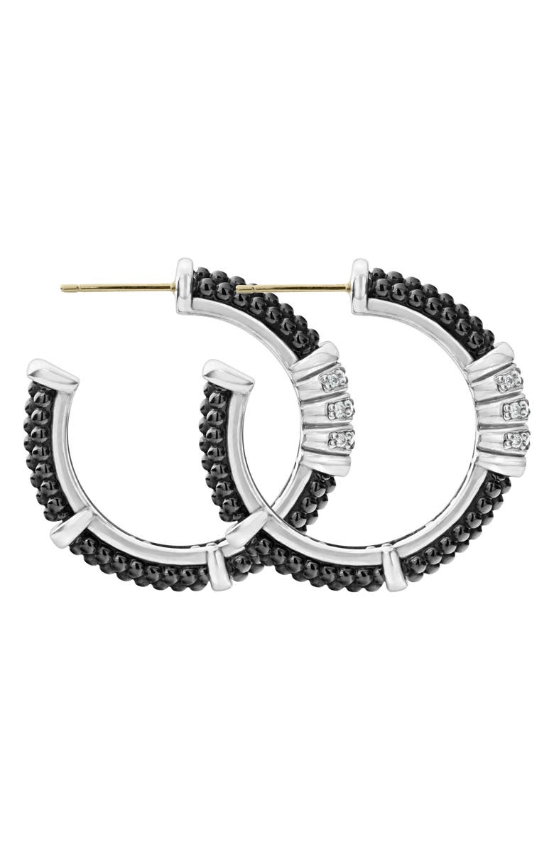LAGOS Black Caviar Diamond 3-Row Hoop Earrings, Alternate, color, 