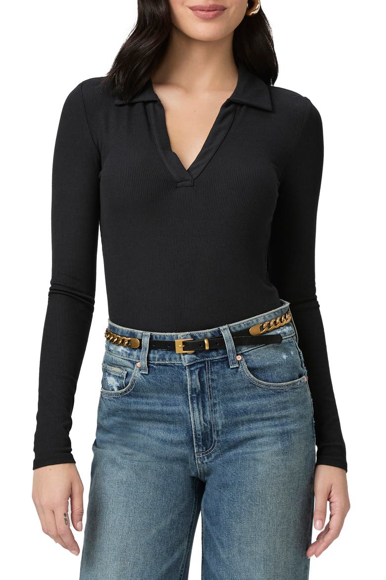 Silene Rib Polo Top, Main, color, BLACK