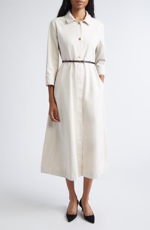 Amelia Belted Long Sleeve Stretch Cotton Shirtdress