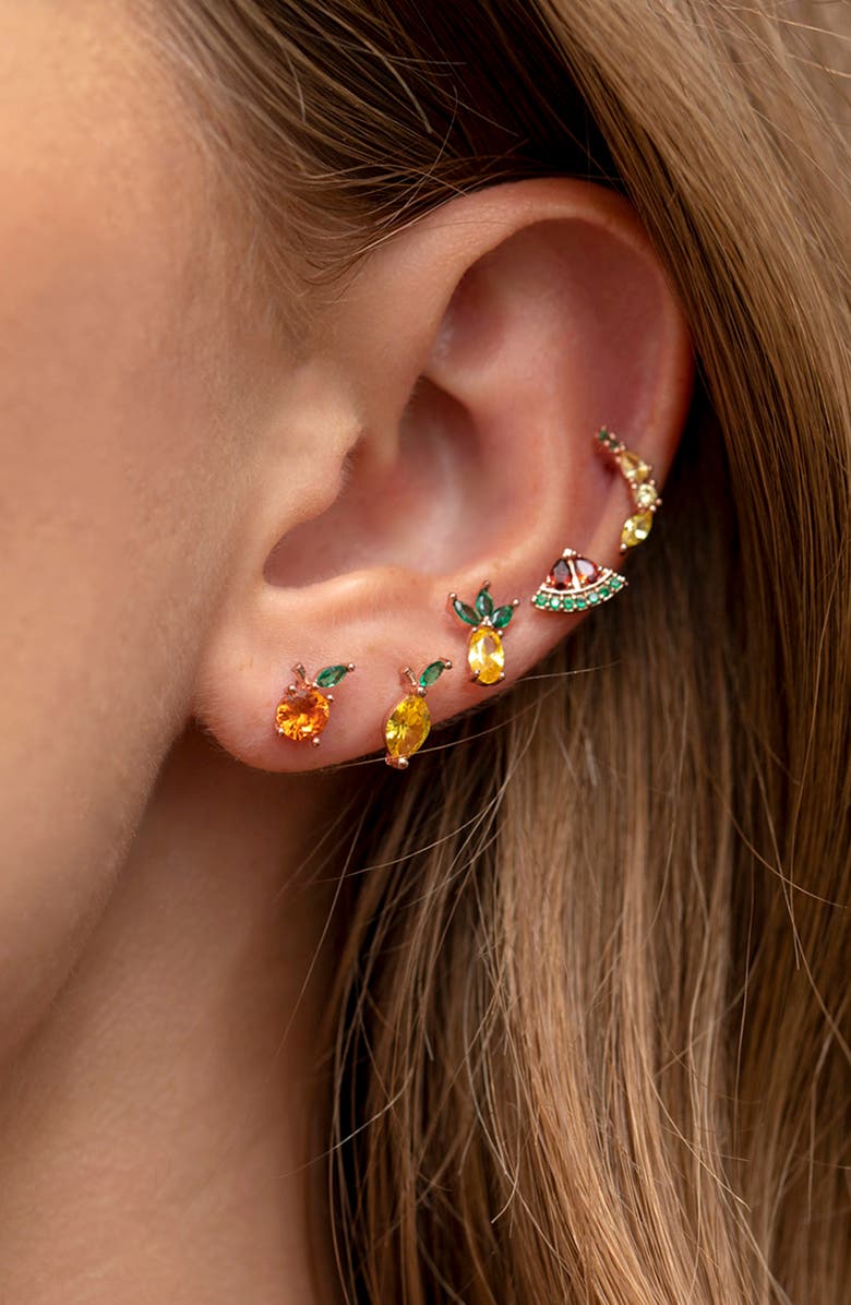 Girls Crew Tropical Fruit Basket Set of 5 Assorted Single Stud Earrings, Alternate, color, Gold