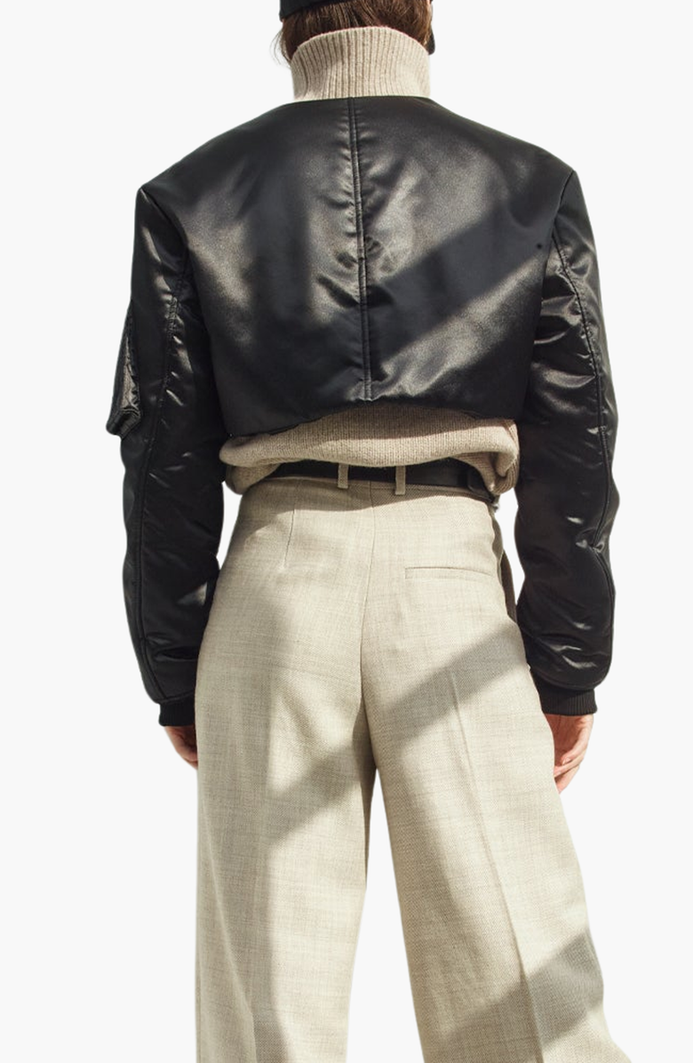 CAALO Sustainable Satin Down Bolero Jacket, Alternate, color, Black