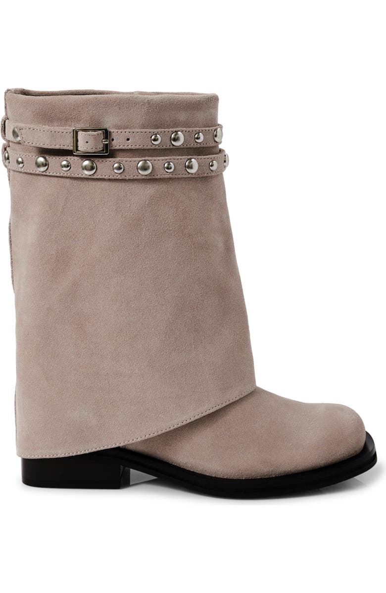Free People Scorpio Studded Foldover Bootie, Alternate, color, Dust Bunny Suede