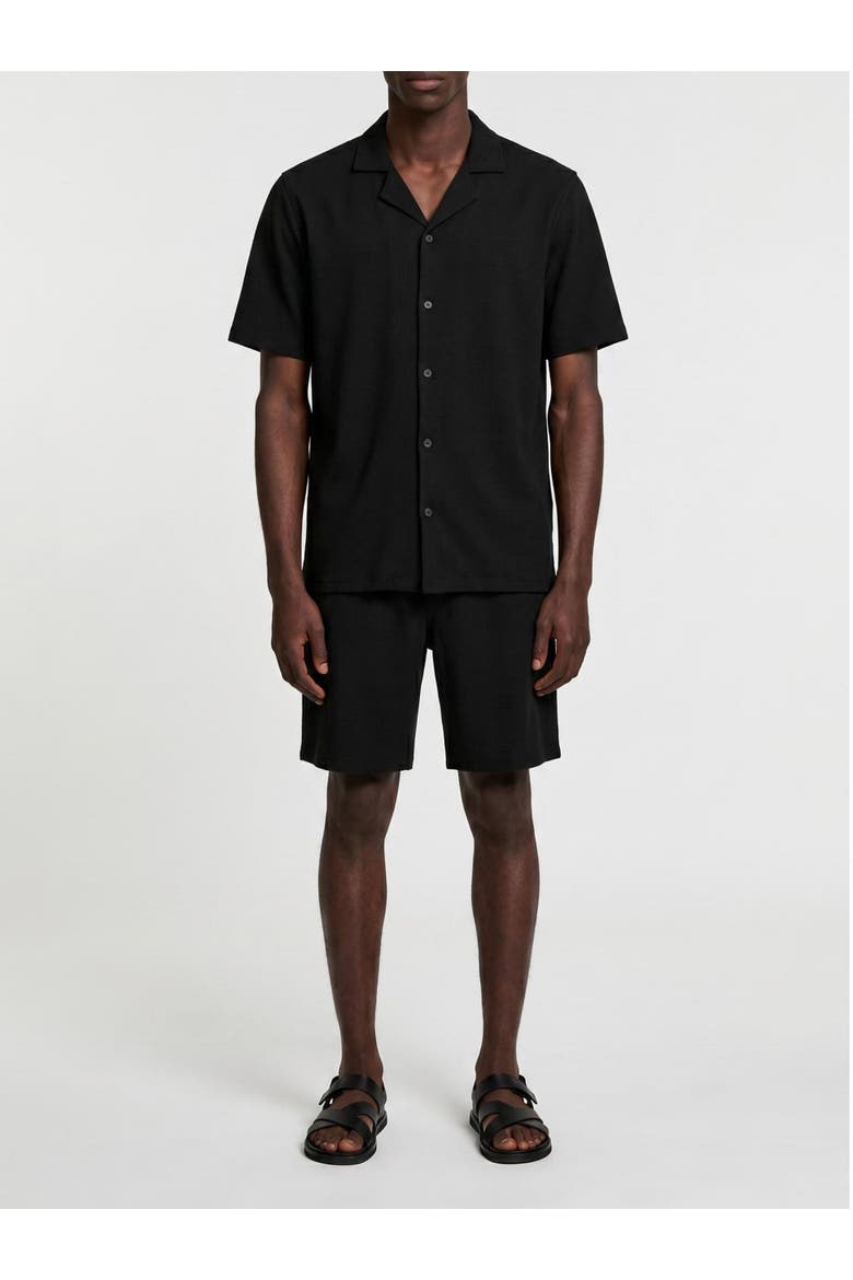 Relaxed Seersucker Camp Collar Shirt, Alternate, color, Black