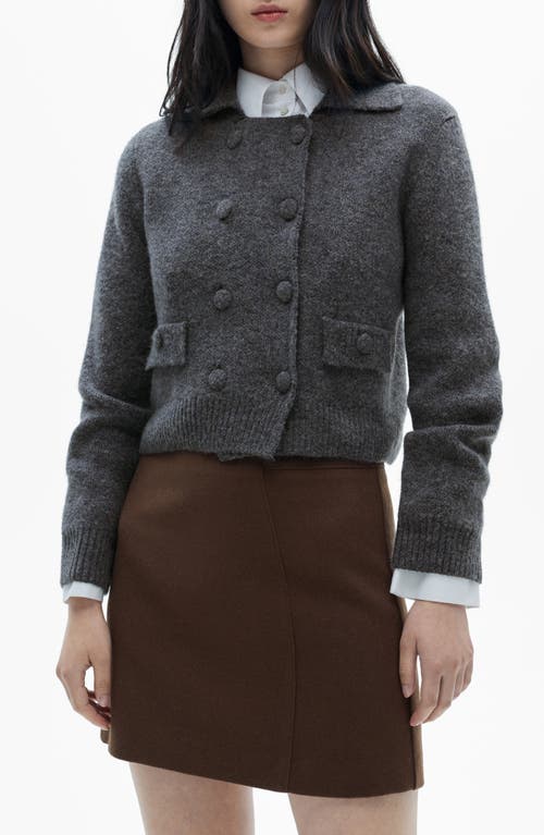 Mango Double Breasted Crop Knit Jacket In Grey