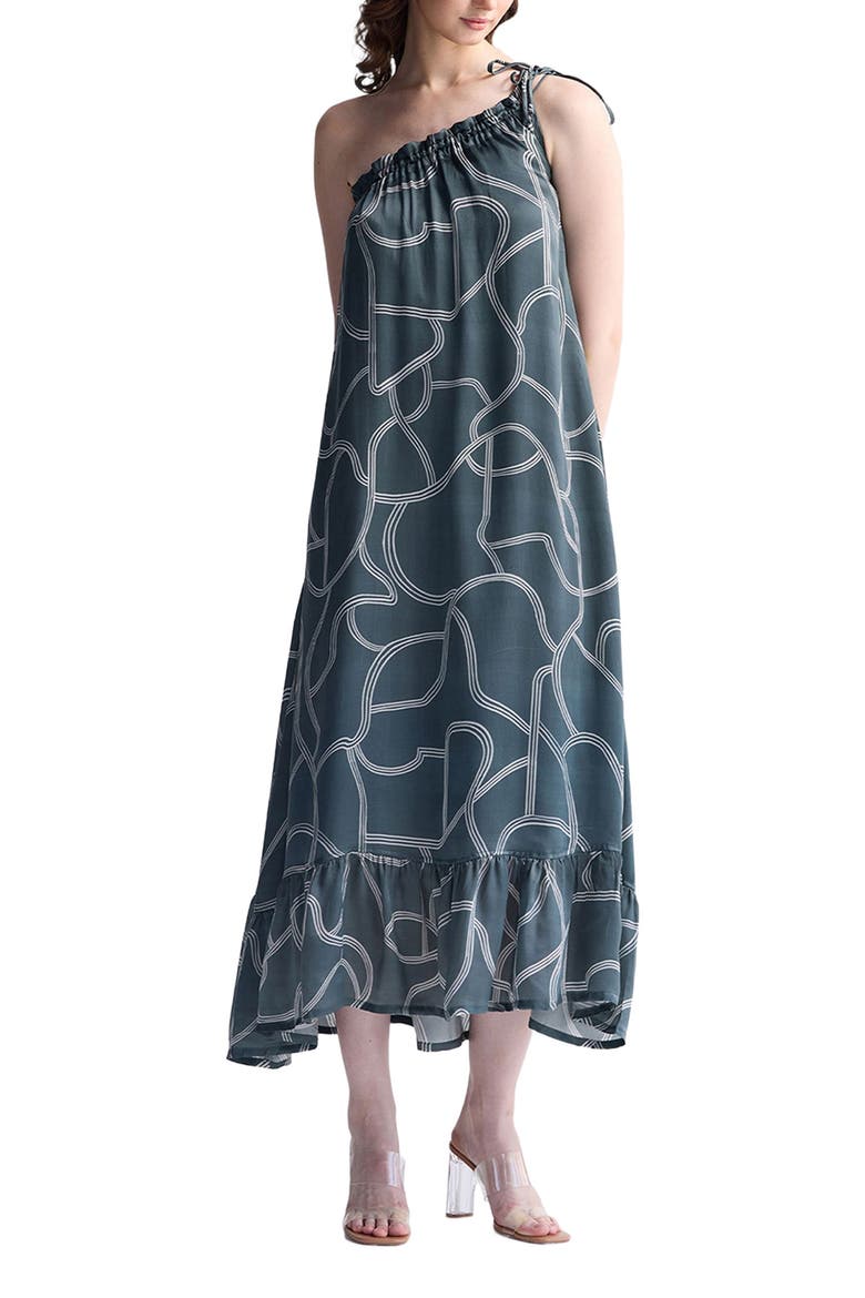 One Shoulder Midi Dress, Main, color, Twirls and twists