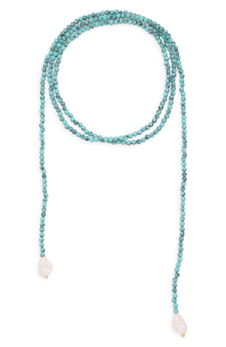 Petit Moments Bead & Freshwater Pearl Bolo Necklace, Main, color, Turquoise