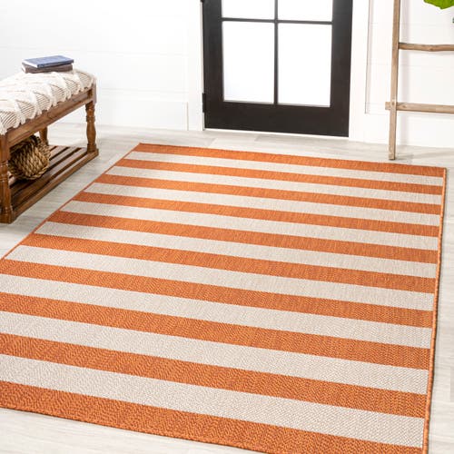 Jonathan Y Negril Two-tone Wide Stripe Indoor/outdoor Area Rug In Orange/beige