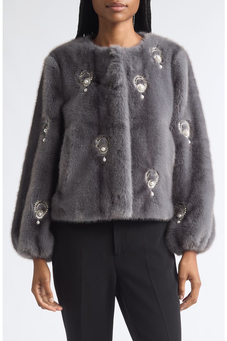 Pearl Drop Faux Fur Jacket, Main, color, CITY SKYLINE