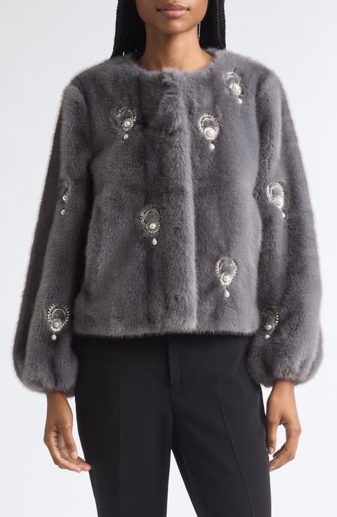Pearl Drop Faux Fur Jacket