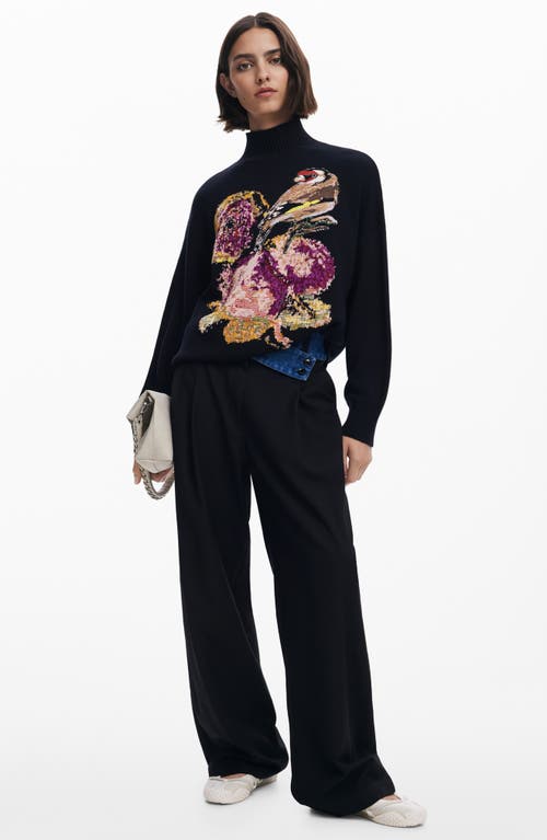 Desigual Embroidered Mock Neck Sweater In Black
