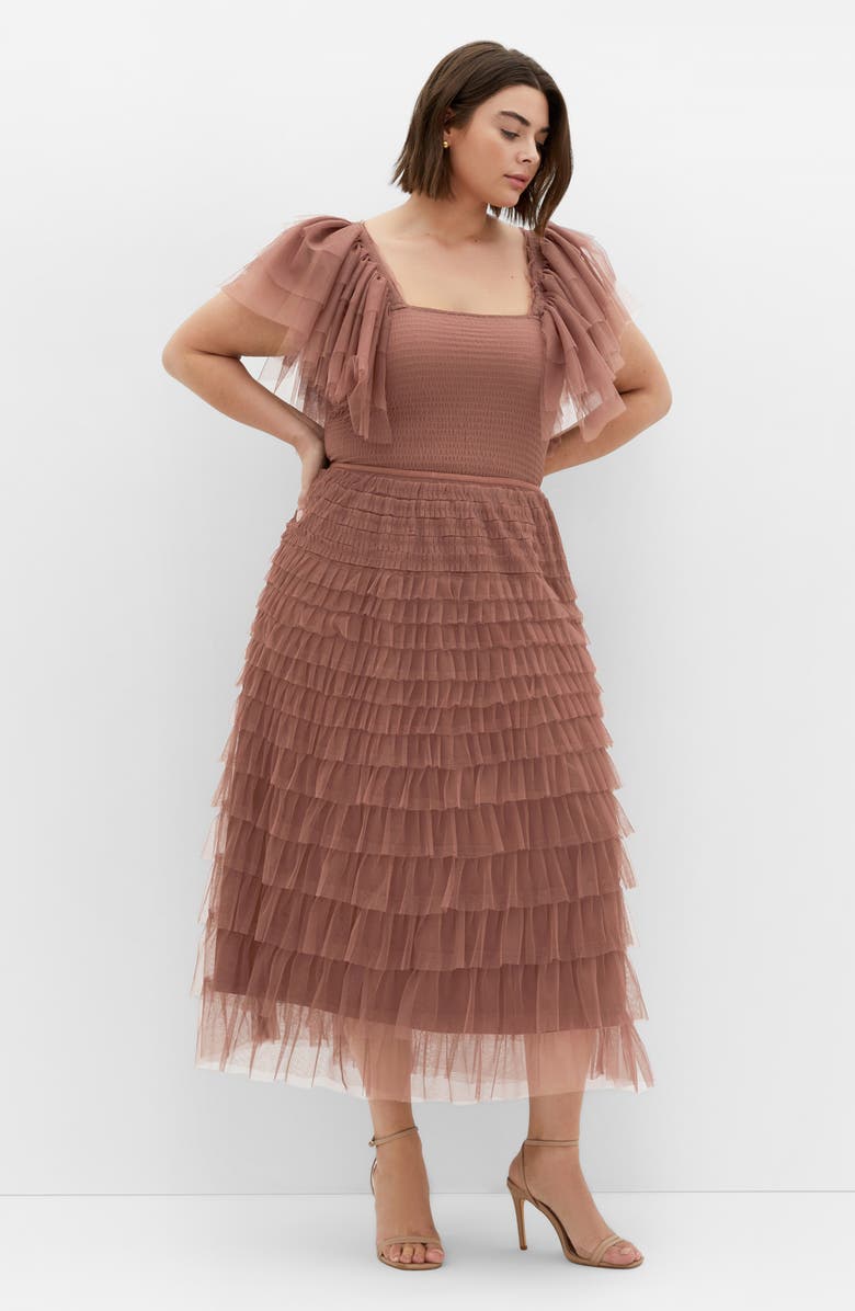 City Chic Averi Tiered Tulle Maxi Skirt, Alternate, color, Roseberry