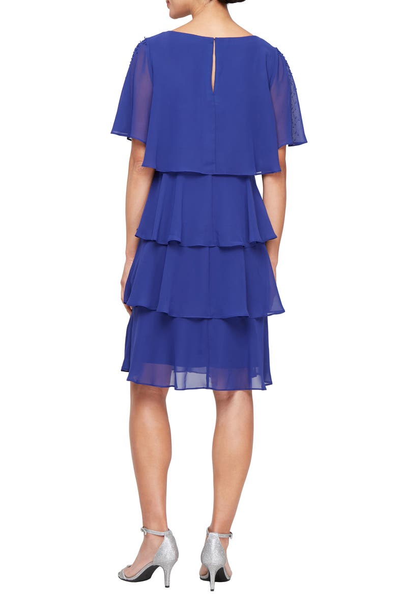 SL FASHIONS Beaded Tiered Chiffon Dress, Alternate, color, Iris