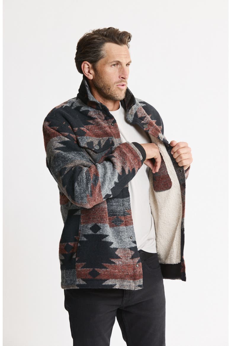 Wool Blend Faux Fur Lined Shirt Jacket, Alternate, color, BLACK RED AZTEC