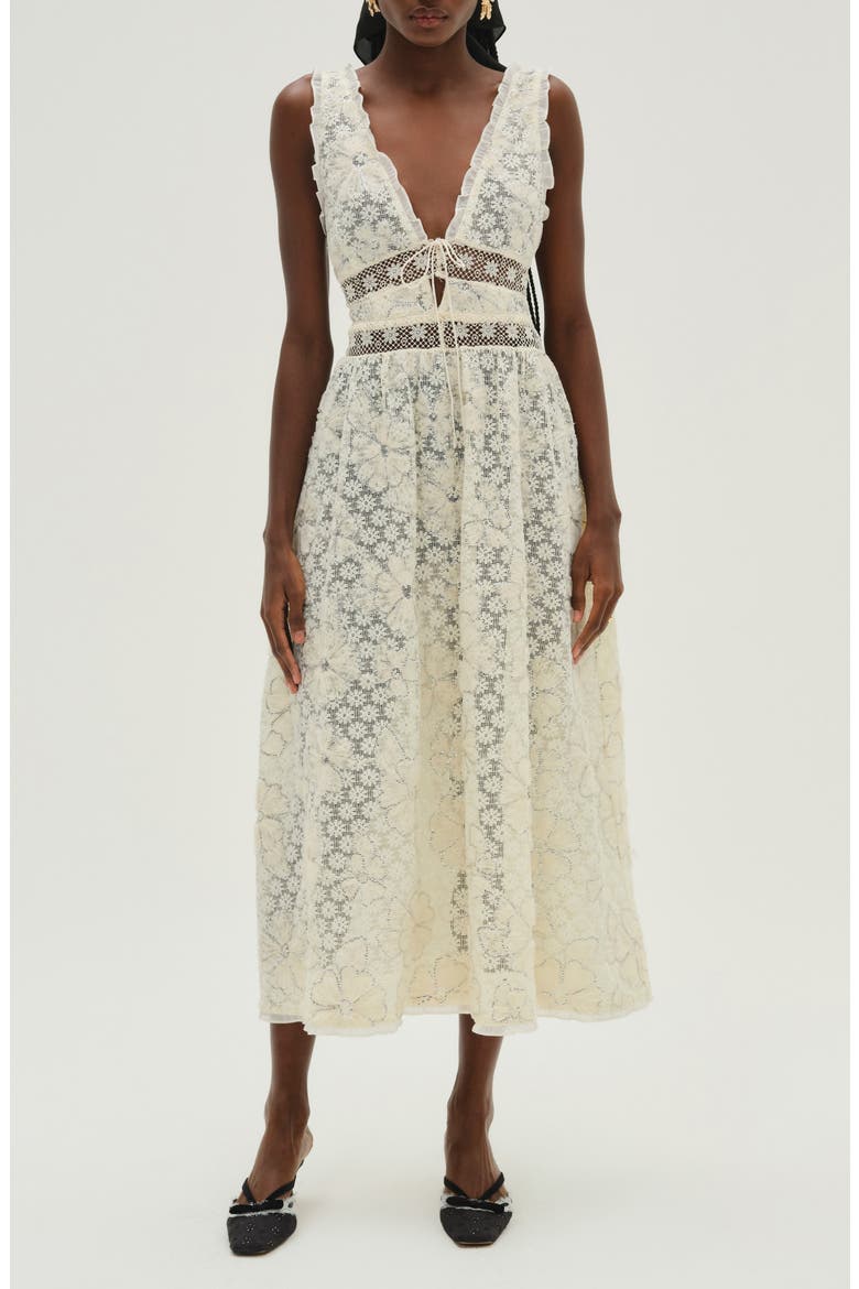 Snowflake Daisy Mesh Maxi Dress, Main, color, CREAM