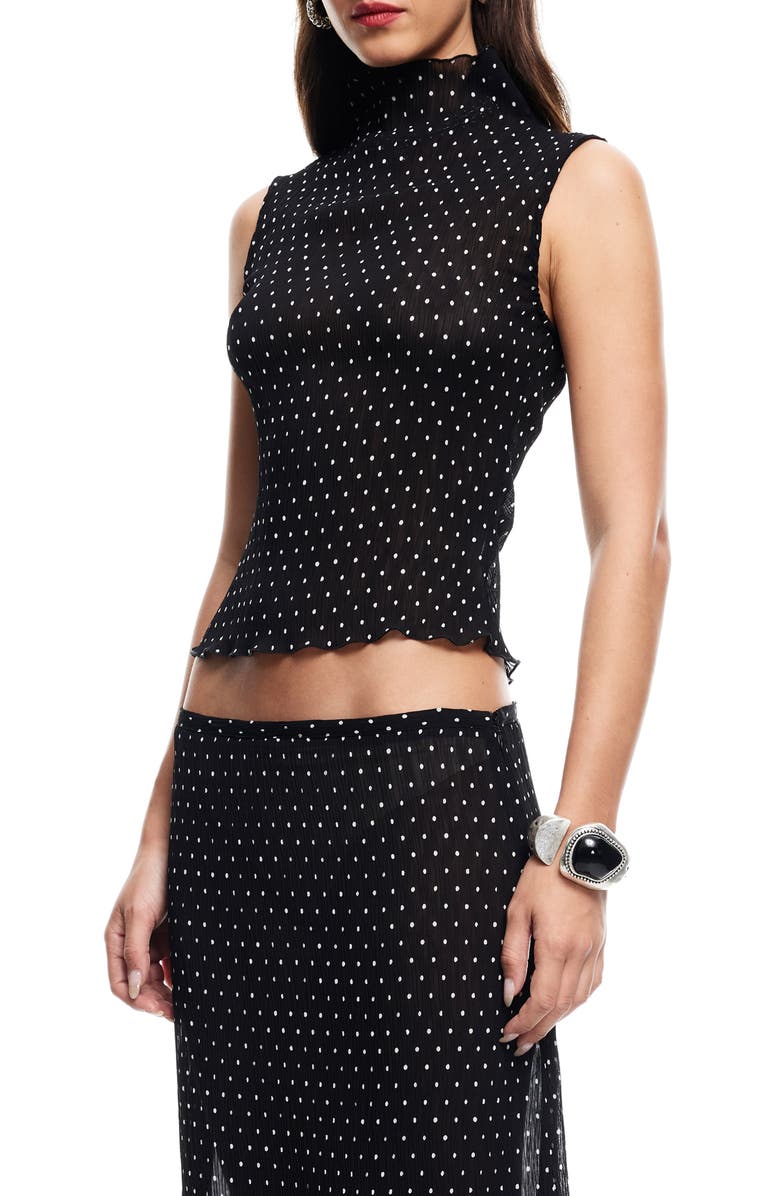 LIONESS Ford Dot Print Funnel Neck Plissé Top, Alternate, color,