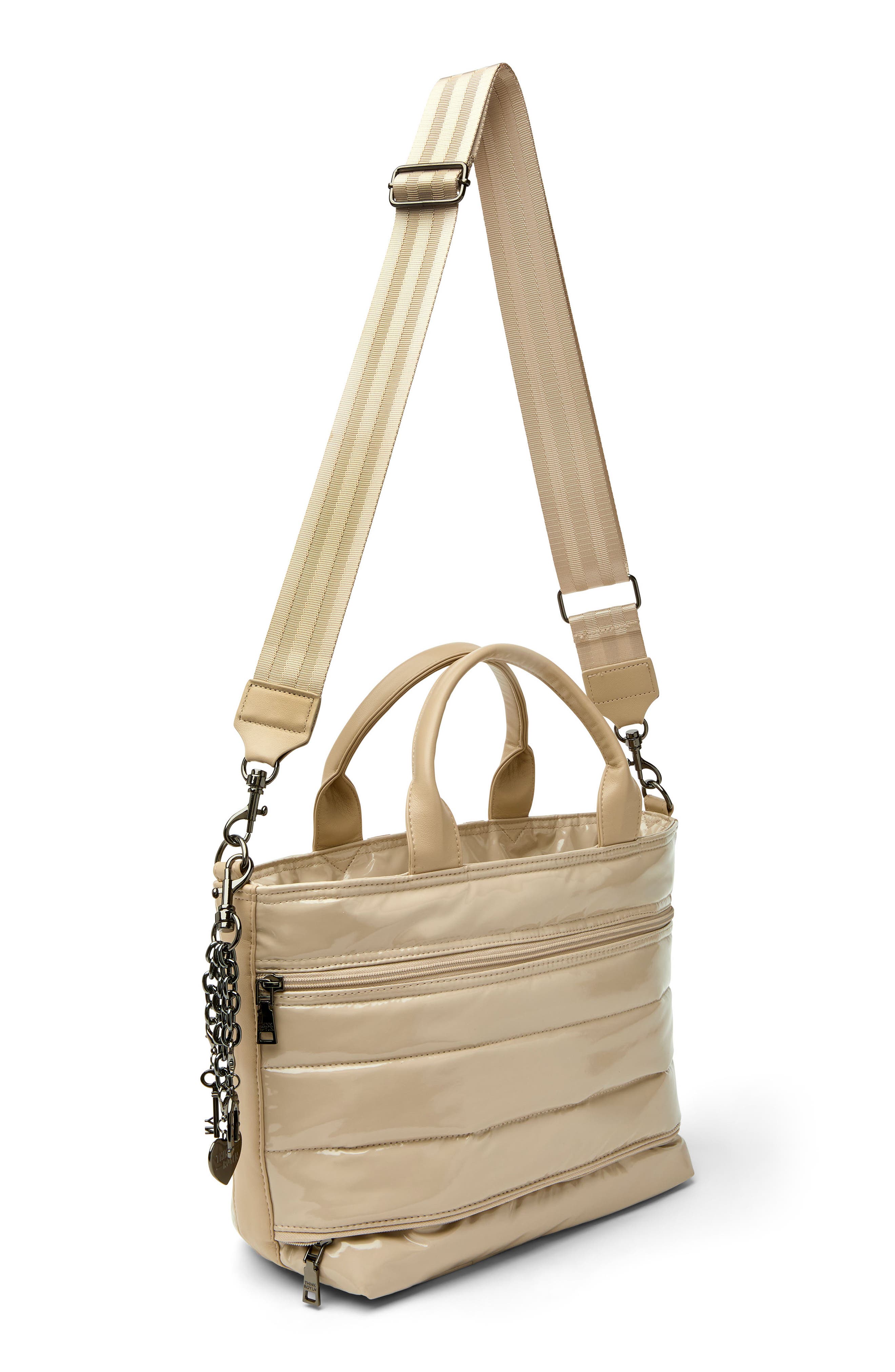 THINK ROYLN Getaway Quilted Puffer Tote, Alternate, color, Blonde Patent And Colorblock