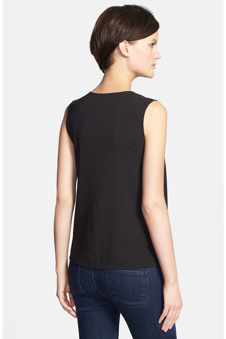 Chevron Perforated Leather V-Neck Shirt, Alternate, color, BLACK
