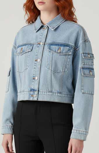 bebe The Cargo Crop Denim Jacket