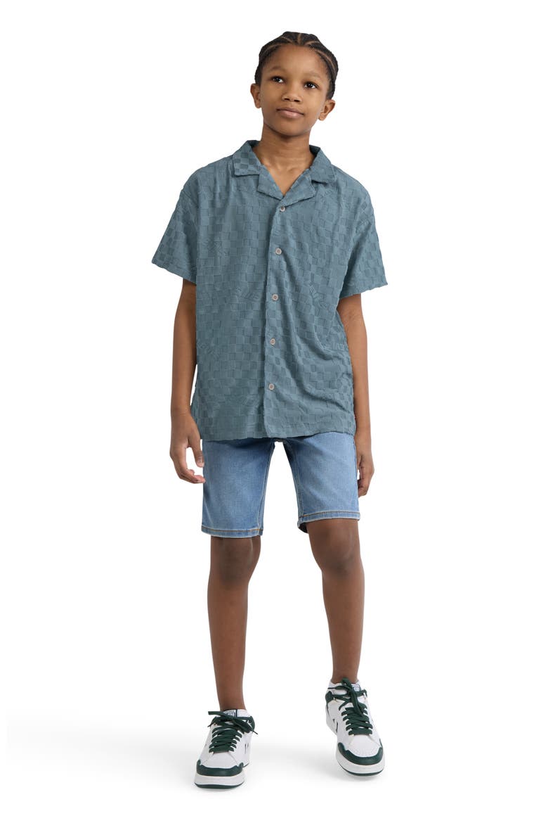 Kids' Check Jacquard Camp Shirt, Alternate, color, LEAD